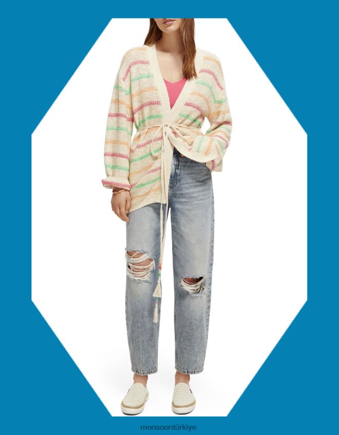 Monsoon kadınlar viski ve soda şeritli belden bağlamalı hırka JH86BT313 Giyim doğal