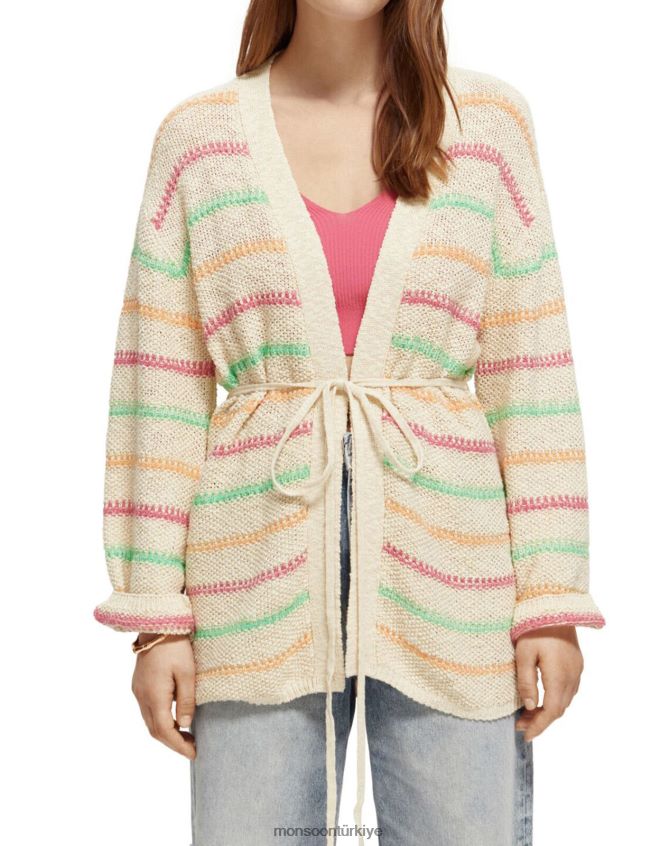 Monsoon kadınlar viski ve soda şeritli belden bağlamalı hırka JH86BT313 Giyim doğal