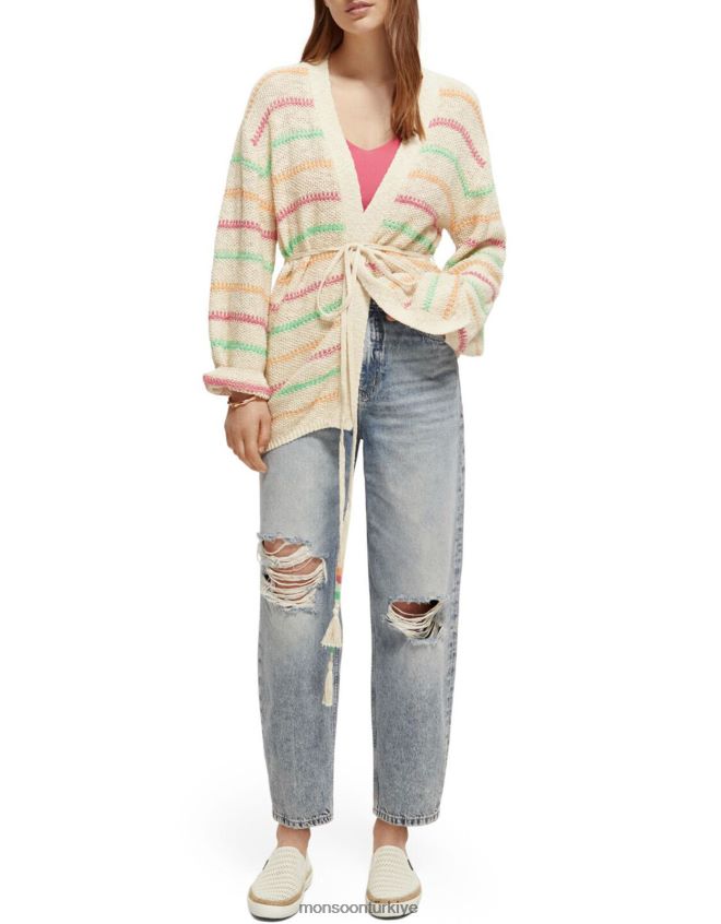 Monsoon kadınlar viski ve soda şeritli belden bağlamalı hırka JH86BT313 Giyim doğal