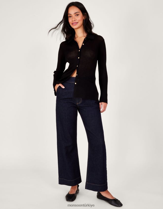 Monsoon kadınlar yakalı transparan hırka JH86BT124 Giyim siyah