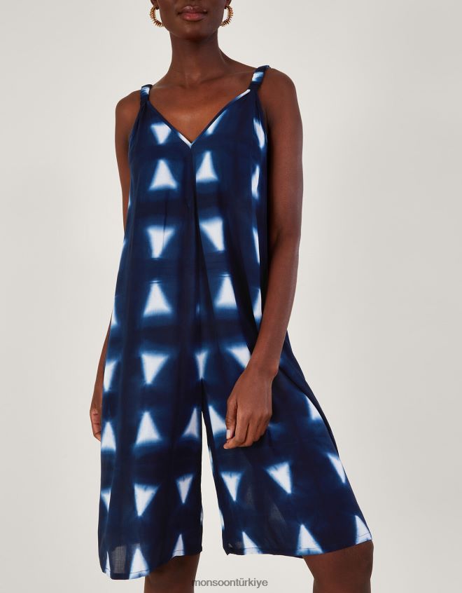 Monsoon kadınlar Lenzing Ecovero'da batik boya üçgen tulum JH86BT493 Giyim Mavi Donanma)