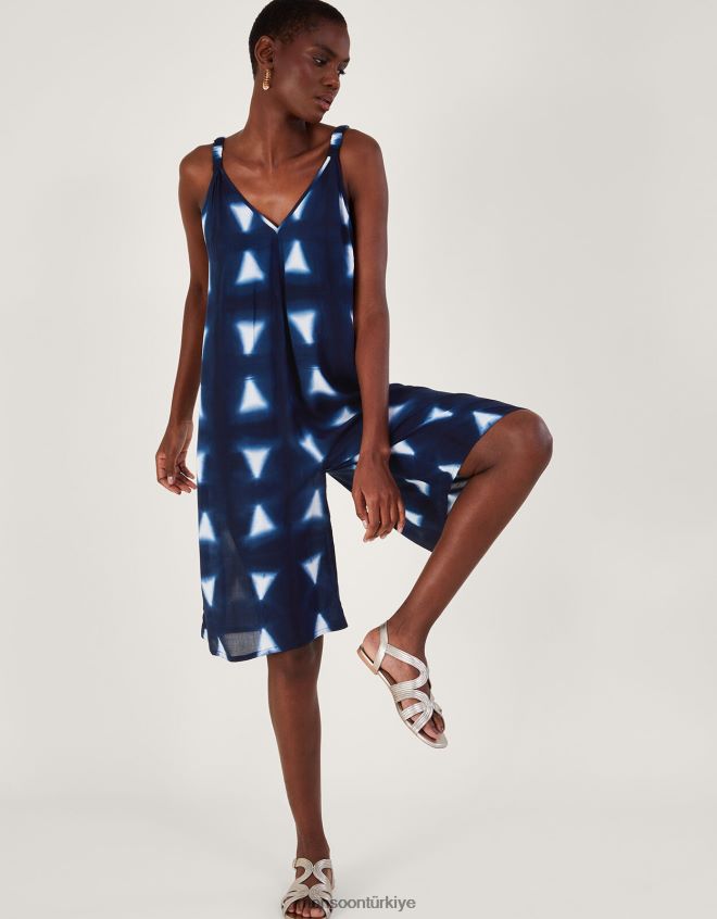 Monsoon kadınlar Lenzing Ecovero\'da batik boya üçgen tulum JH86BT493 Giyim Mavi Donanma)