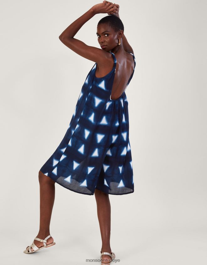 Monsoon kadınlar Lenzing Ecovero\'da batik boya üçgen tulum JH86BT493 Giyim Mavi Donanma)