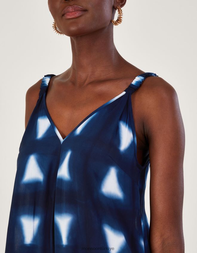 Monsoon kadınlar Lenzing Ecovero\'da batik boya üçgen tulum JH86BT493 Giyim Mavi Donanma)