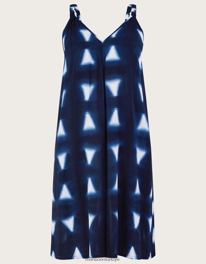 Monsoon kadınlar Lenzing Ecovero\'da batik boya üçgen tulum JH86BT493 Giyim Mavi Donanma)