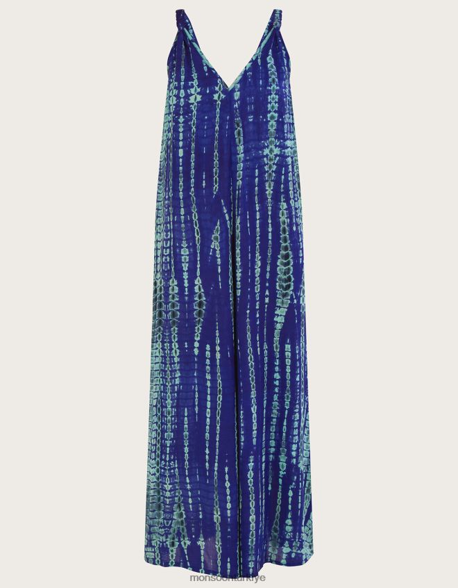 Monsoon kadınlar Lenzing Ecovero\'da batik geniş paça tulum JH86BT576 Giyim mavi