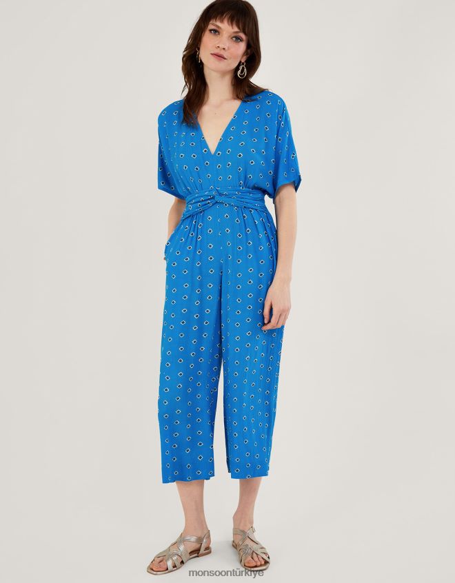Monsoon kadınlar Lenzing Ecovero'da elmas desenli tulum JH86BT268 Giyim mavi