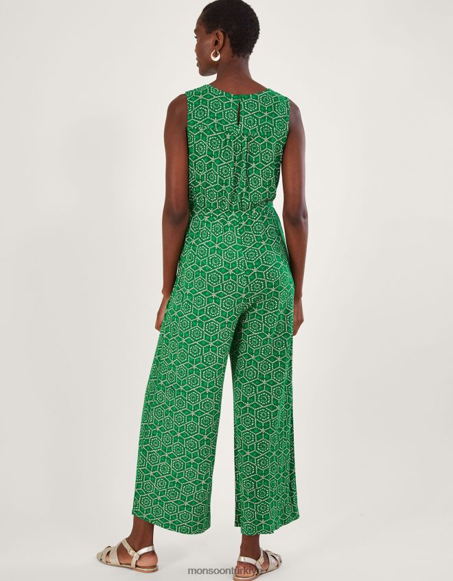 Monsoon kadınlar Lenzing Ecovero\'da geometrik desenli jarse tulum JH86BT530 Giyim yeşil