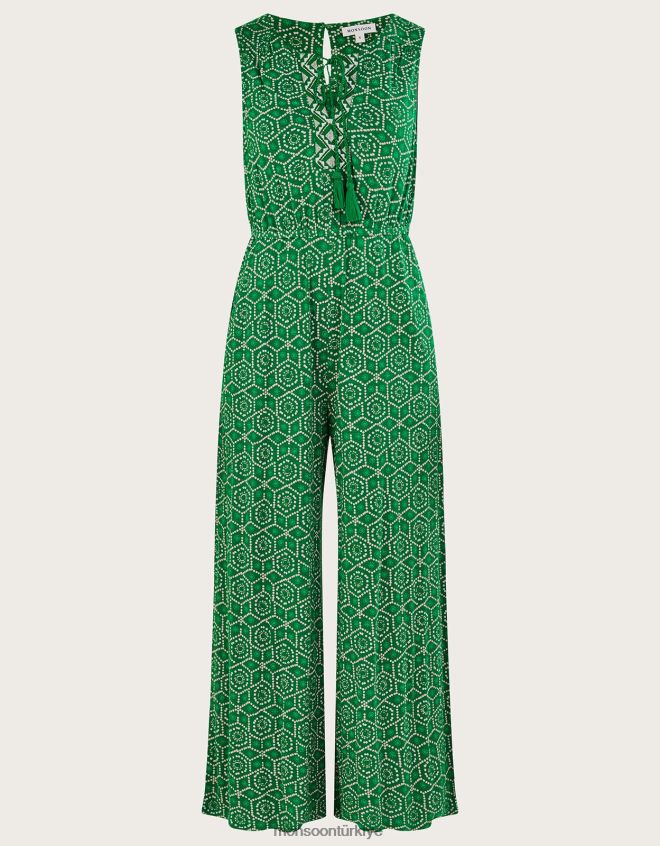 Monsoon kadınlar Lenzing Ecovero\'da geometrik desenli jarse tulum JH86BT530 Giyim yeşil