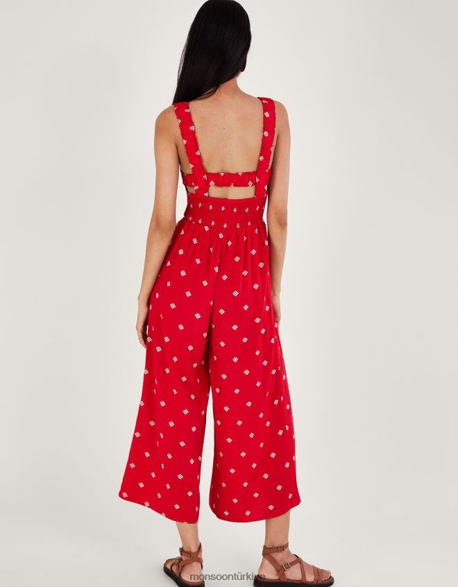 Monsoon kadınlar Lenzing Ecovero\'da geometrik desenli kesik tulum JH86BT428 Giyim kırmızı