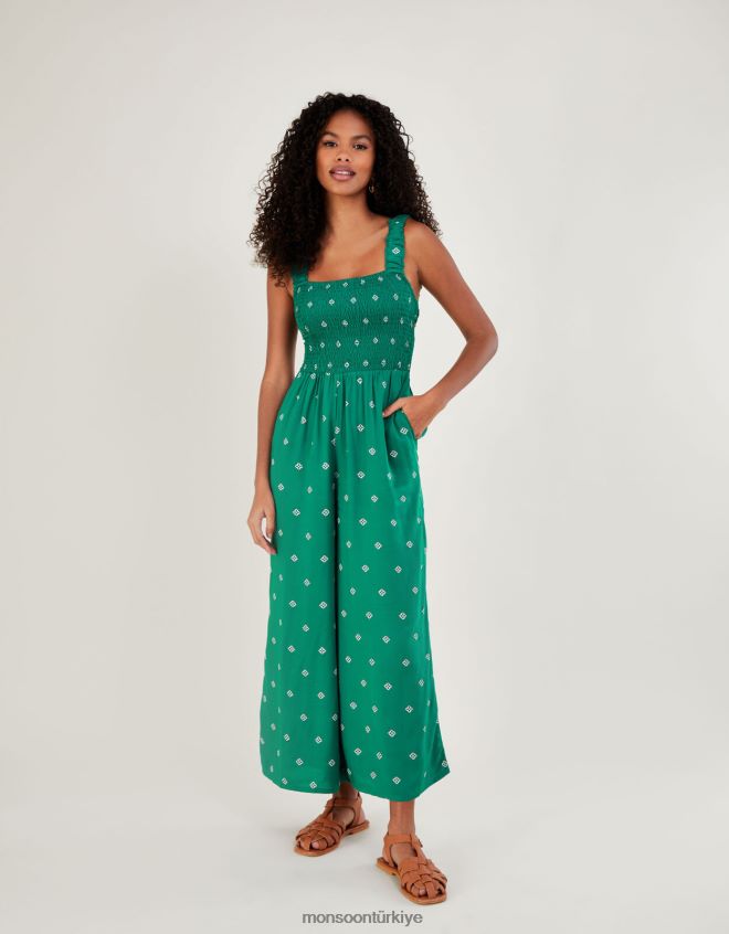 Monsoon kadınlar Lenzing Ecovero\'da geometrik desenli kesik tulum JH86BT811 Giyim yeşil