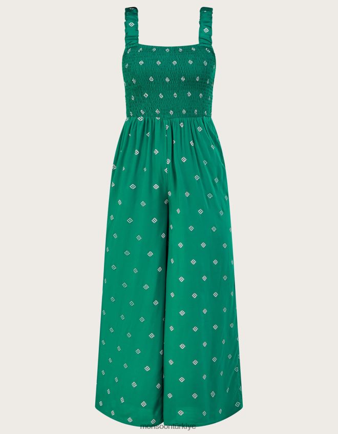 Monsoon kadınlar Lenzing Ecovero\'da geometrik desenli kesik tulum JH86BT811 Giyim yeşil