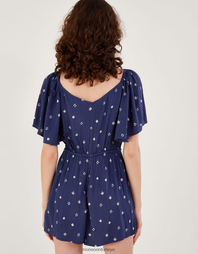 Monsoon kadınlar Lenzing Ecovero\'da motif baskılı tulum JH86BT186 Giyim Mavi Donanma)