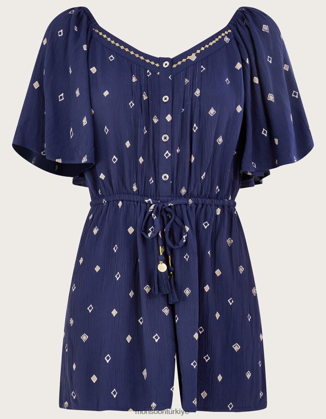 Monsoon kadınlar Lenzing Ecovero\'da motif baskılı tulum JH86BT186 Giyim Mavi Donanma)