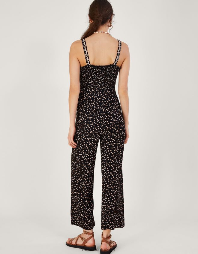 Monsoon kadınlar Lenzing Ecovero\'da nokta desenli büzgülü tulum JH86BT361 Giyim siyah