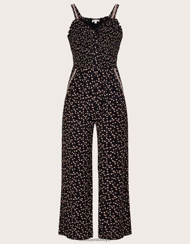 Monsoon kadınlar Lenzing Ecovero\'da nokta desenli büzgülü tulum JH86BT361 Giyim siyah