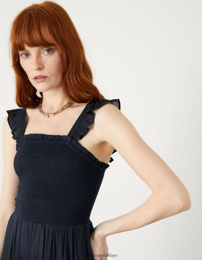 Monsoon kadınlar Lenzing Ecovero\'da yakut rengi fırfır askılı tulum JH86BT639 Giyim Mavi Donanma)