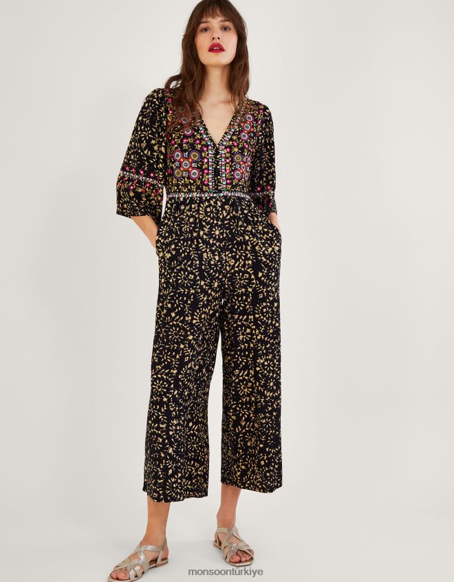 Monsoon kadınlar Lenzing ecovero'da batik işlemeli tulum JH86BT870 Giyim siyah