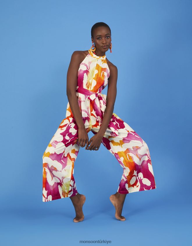 Monsoon kadınlar elaxi soyut desenli tulum JH86BT719 Giyim pembe