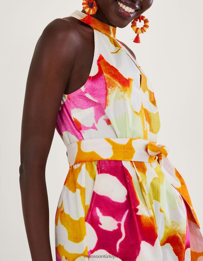 Monsoon kadınlar elaxi soyut desenli tulum JH86BT719 Giyim pembe