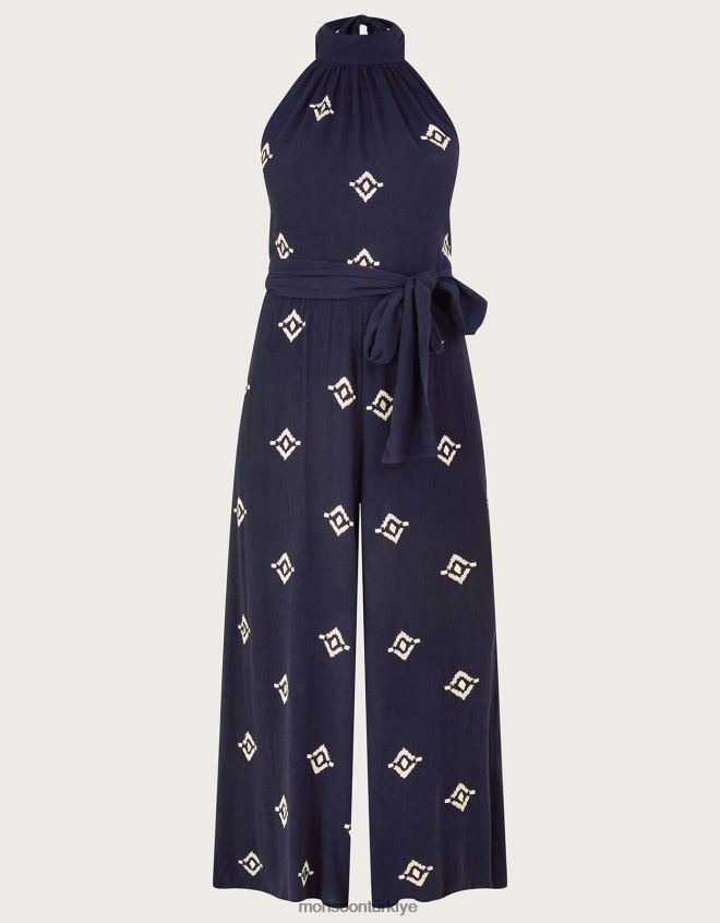 Monsoon kadınlar işlemeli motifli boyundan bağlamalı tulum JH86BT259 Giyim mavi