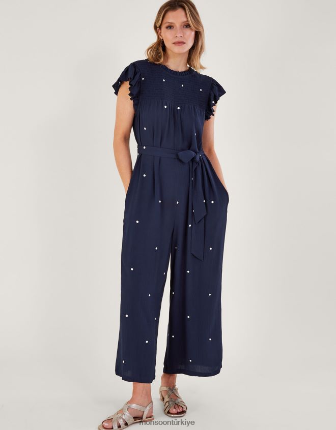 Monsoon kadınlar işlemeli nokta tulum JH86BT439 Giyim Mavi Donanma)