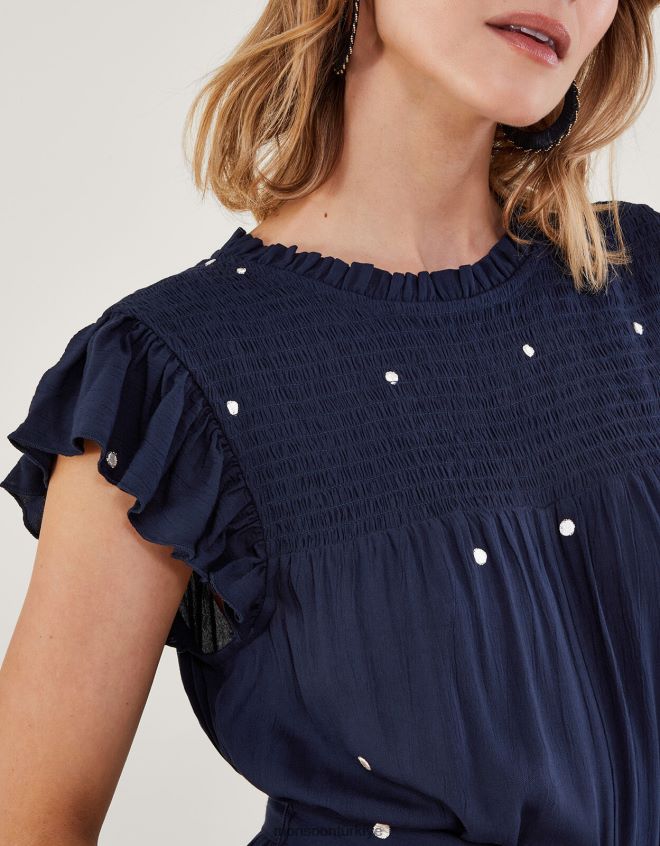 Monsoon kadınlar işlemeli nokta tulum JH86BT439 Giyim Mavi Donanma)