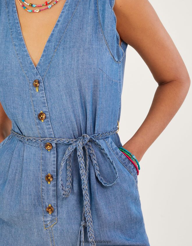 Monsoon kadınlar kemerli denim tulum JH86BT96 Giyim mavi (kot mavisi)