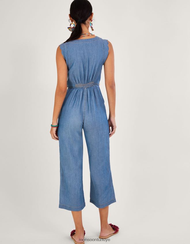 Monsoon kadınlar kemerli denim tulum JH86BT96 Giyim mavi (kot mavisi)