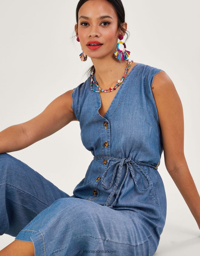 Monsoon kadınlar kemerli denim tulum JH86BT96 Giyim mavi (kot mavisi)