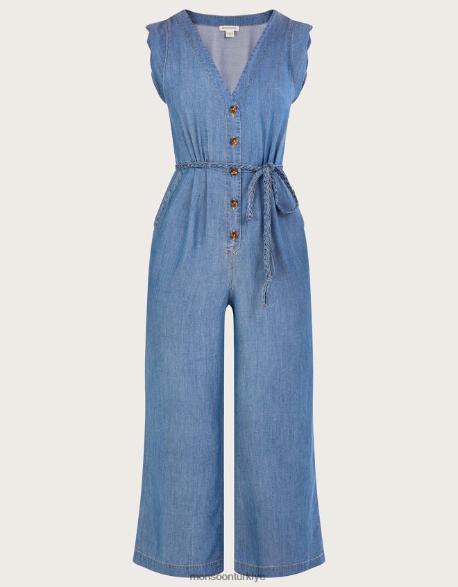 Monsoon kadınlar kemerli denim tulum JH86BT96 Giyim mavi (kot mavisi)