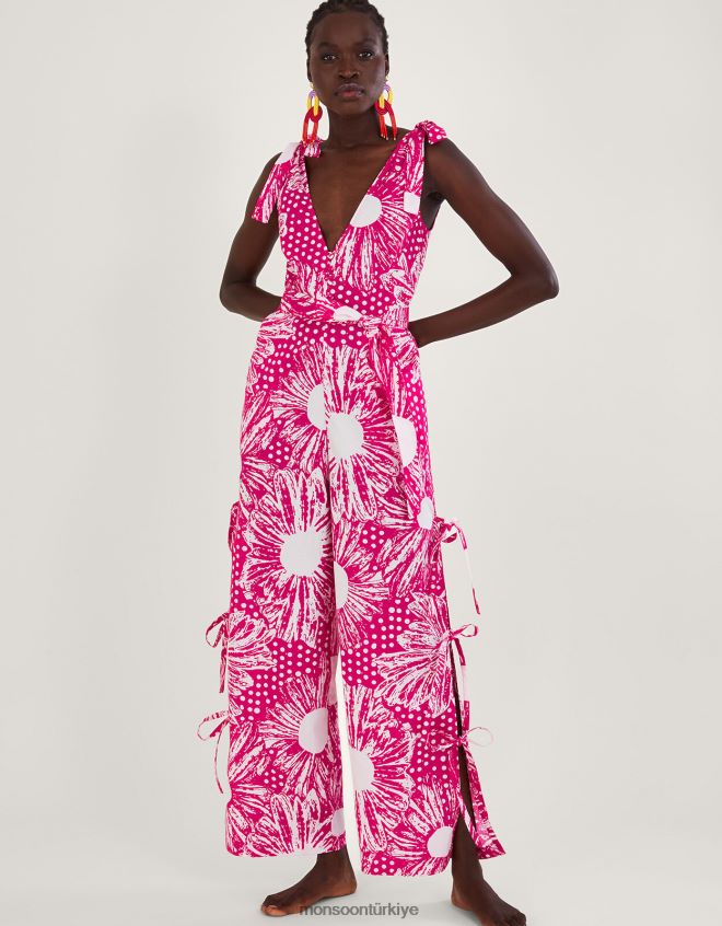 Monsoon kadınlar nava karışık desenli bağcıklı bacak tulum JH86BT258 Giyim pembe