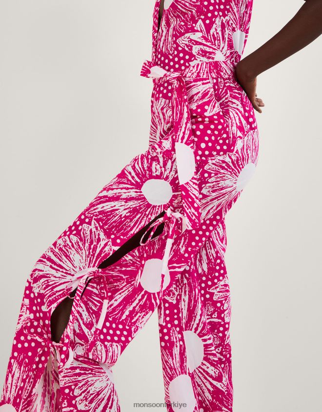 Monsoon kadınlar nava karışık desenli bağcıklı bacak tulum JH86BT258 Giyim pembe