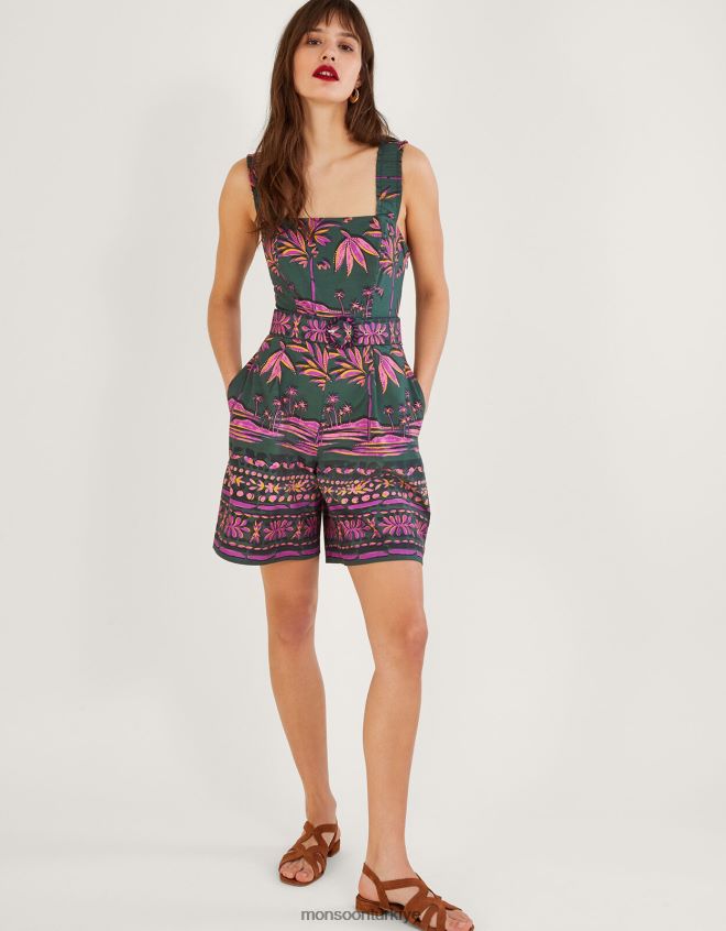 Monsoon kadınlar pedra palmiye desenli tulum JH86BT491 Giyim yeşil (haki)