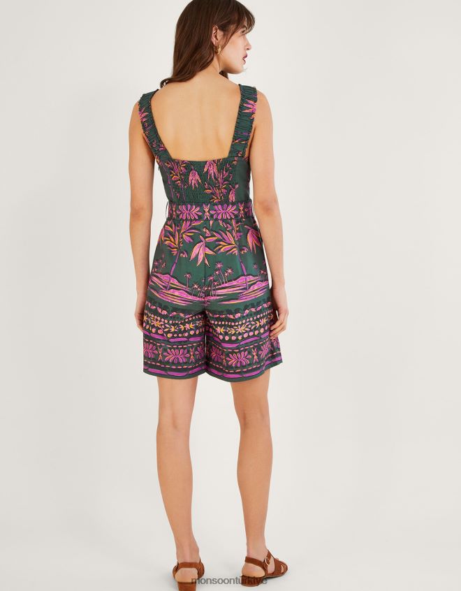 Monsoon kadınlar pedra palmiye desenli tulum JH86BT491 Giyim yeşil (haki)