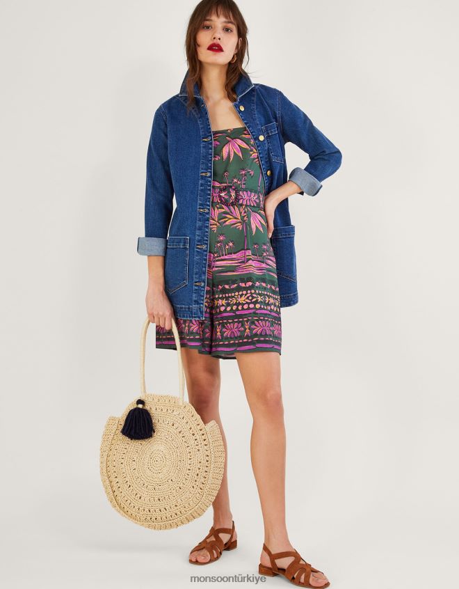 Monsoon kadınlar pedra palmiye desenli tulum JH86BT491 Giyim yeşil (haki)