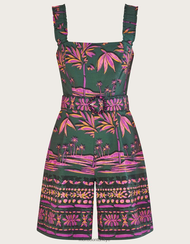 Monsoon kadınlar pedra palmiye desenli tulum JH86BT491 Giyim yeşil (haki)