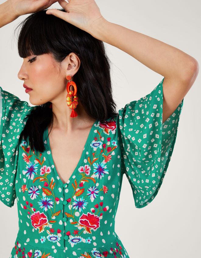 Monsoon kadınlar sürdürülebilir viskondan rori işlemeli tulum JH86BT256 Giyim yeşil