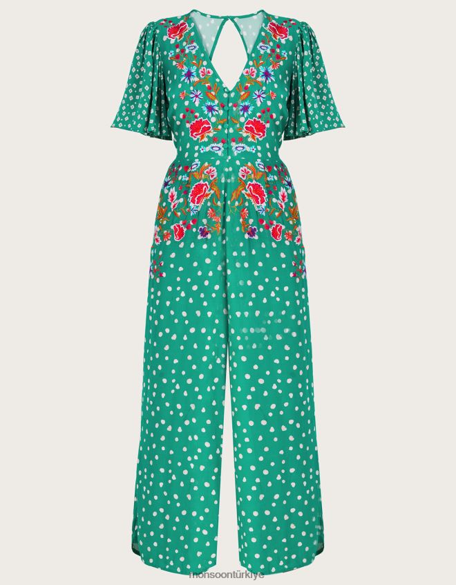 Monsoon kadınlar sürdürülebilir viskondan rori işlemeli tulum JH86BT256 Giyim yeşil