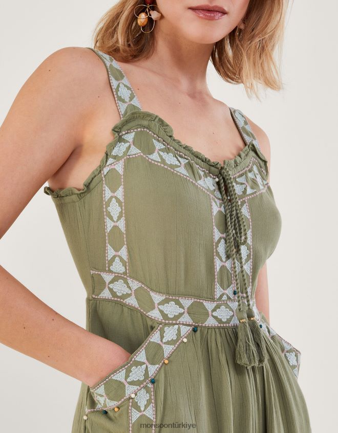 Monsoon kadınlar süslenmiş aztek maxi tulum JH86BT773 Giyim yeşil (haki)