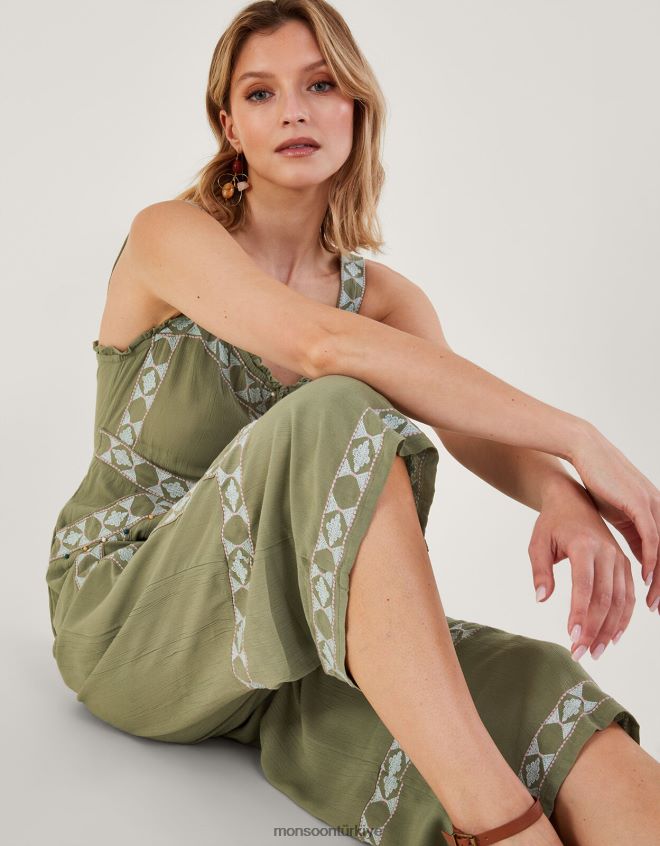 Monsoon kadınlar süslenmiş aztek maxi tulum JH86BT773 Giyim yeşil (haki)