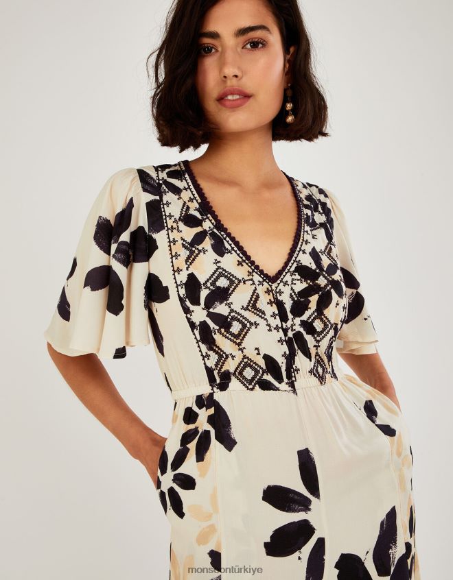 Monsoon kadınlar soyut çiçek desenli işlemeli tulum JH86BT726 Giyim fildişi