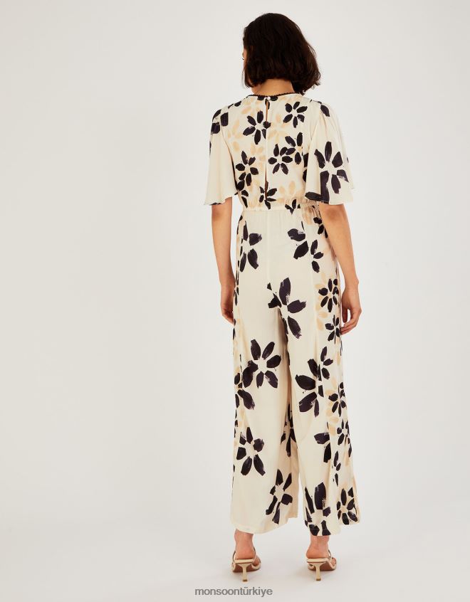 Monsoon kadınlar soyut çiçek desenli işlemeli tulum JH86BT726 Giyim fildişi