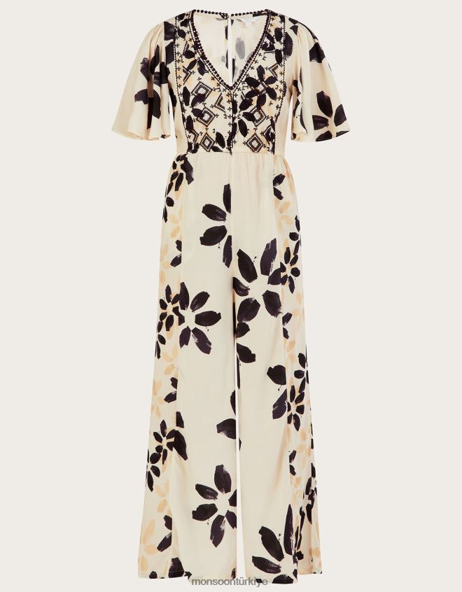 Monsoon kadınlar soyut çiçek desenli işlemeli tulum JH86BT726 Giyim fildişi