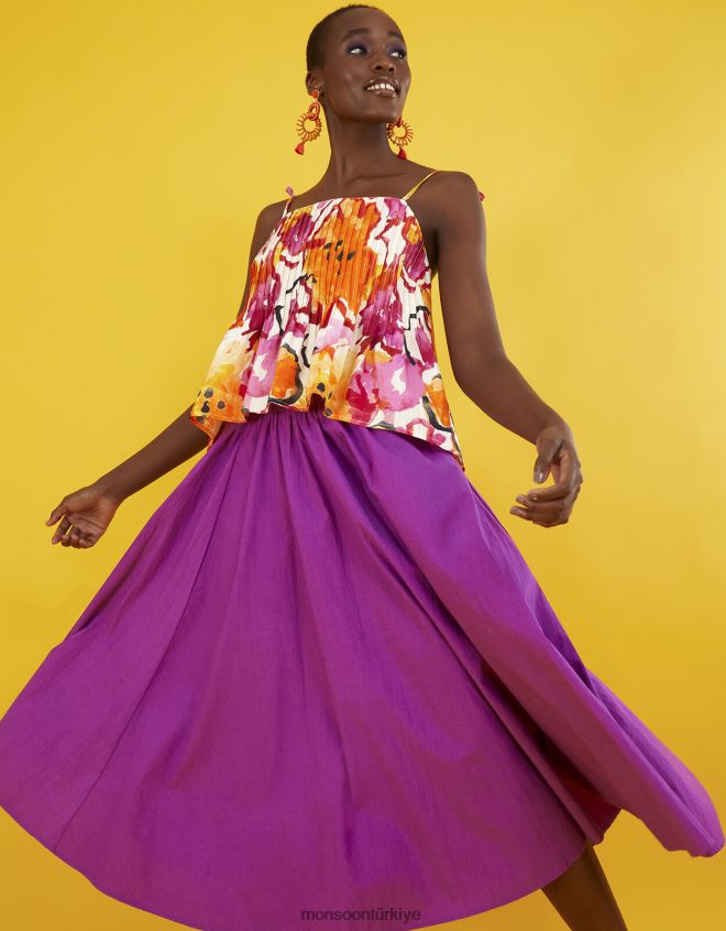 Monsoon kadınlar Chantal pilili desenli cami üstü JH86BT758 Giyim turuncu