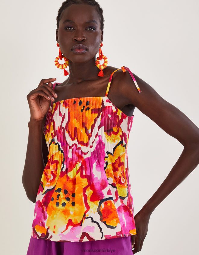 Monsoon kadınlar Chantal pilili desenli cami üstü JH86BT758 Giyim turuncu