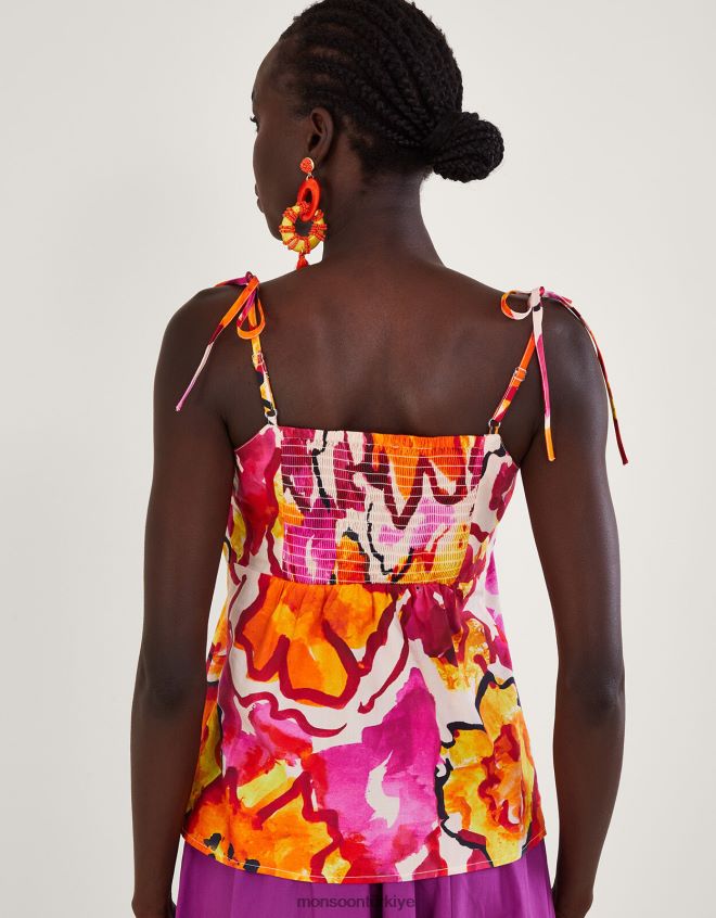 Monsoon kadınlar Chantal pilili desenli cami üstü JH86BT758 Giyim turuncu