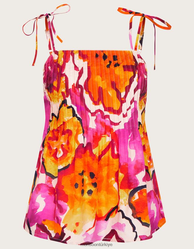 Monsoon kadınlar Chantal pilili desenli cami üstü JH86BT758 Giyim turuncu