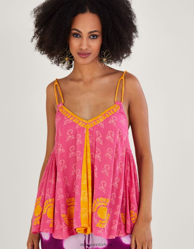 Monsoon kadınlar Lenzing Ecovero'da desenli dokuma askılı cami üst JH86BT123 Giyim pembe