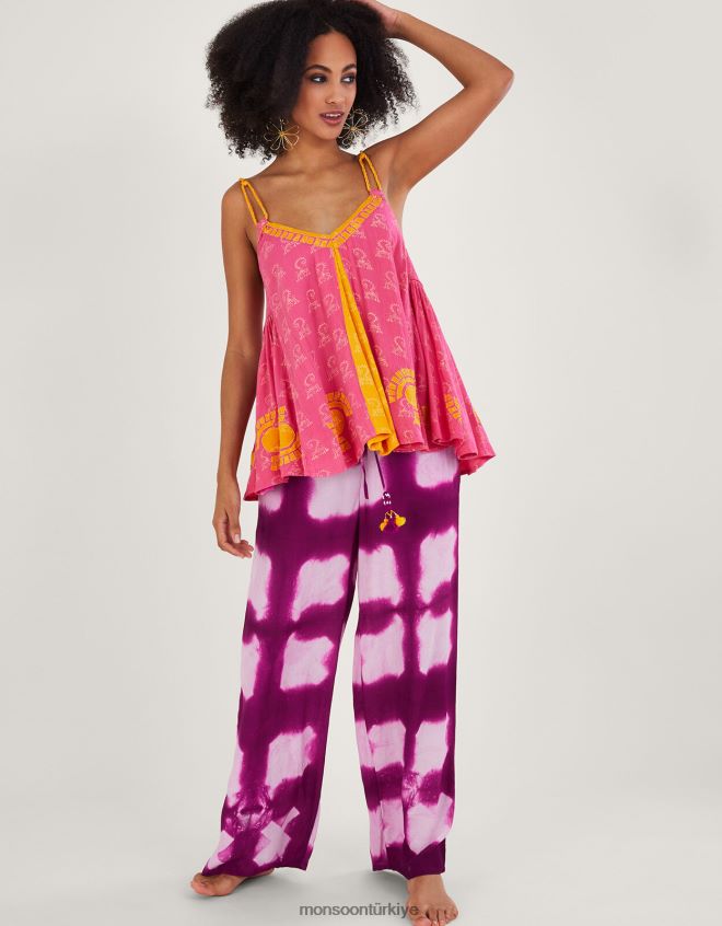 Monsoon kadınlar Lenzing Ecovero\'da desenli dokuma askılı cami üst JH86BT123 Giyim pembe